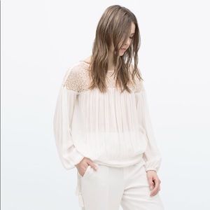 ZARA IVORY LACE TOP WITH TASSELS XS